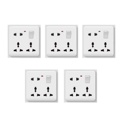 Bundle of 5 Pieces 5 Pin Multi Function Universal Wall Gang Socket - Gang Universal Socket